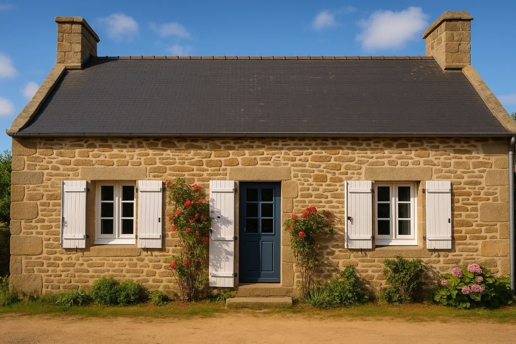 Maison bretonne en pierre avec toit en ardoise typique de Bretagne
